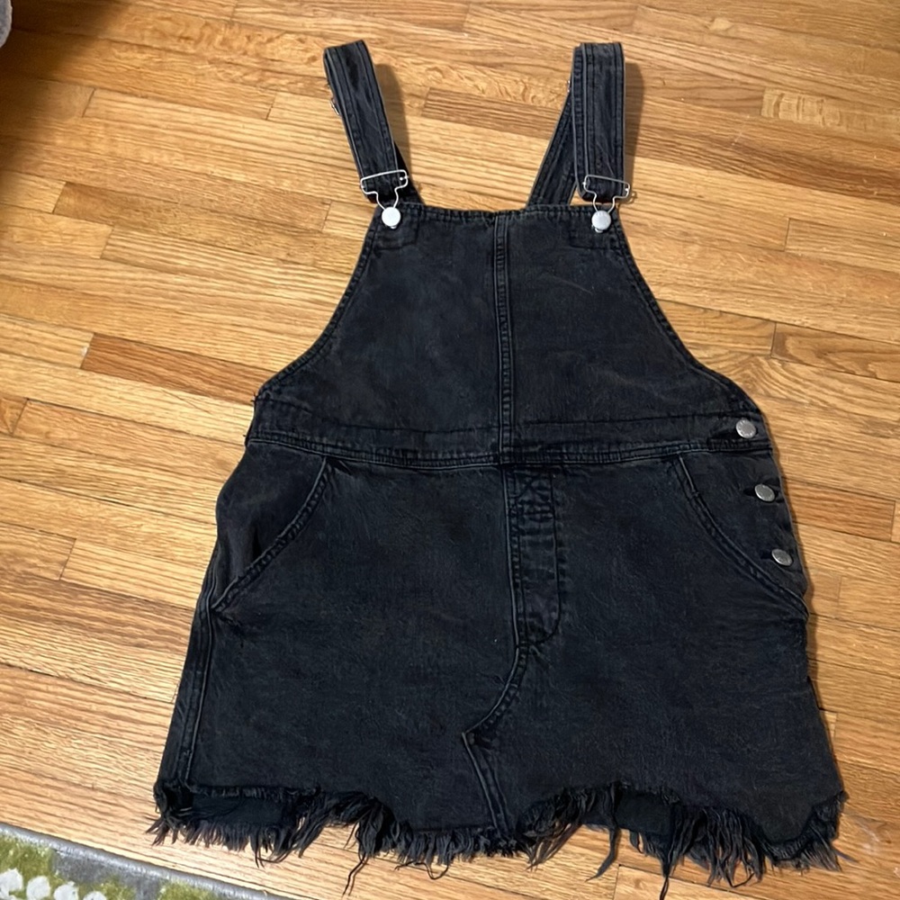 Free People black denim mini skirt overalls
